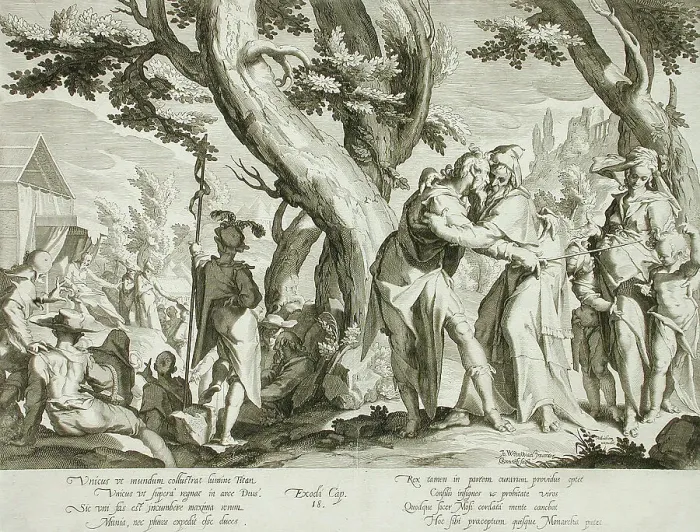 Framed Print : Meeting of Moses and Jethro, 1607. Creator: Willem van Swanenburg Framed Print : Meeting of Moses and Jethro, 1607. Creator: Willem van Swanenburg