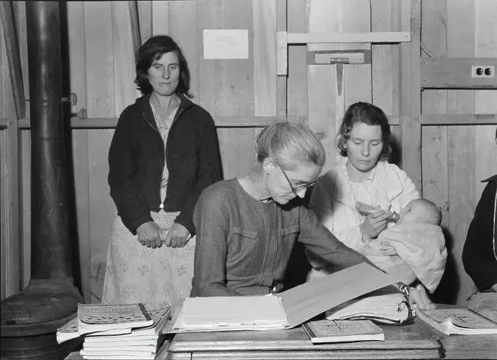 Framed Print : Meeting of the Mothers Club in Arvin camp for migrant workers, Kern County, 1938. Creator: Dorothea Lange Framed Print : Meeting of the Mothers Club in Arvin camp for migrant workers, Kern County, 1938. Creator: Dorothea Lange
