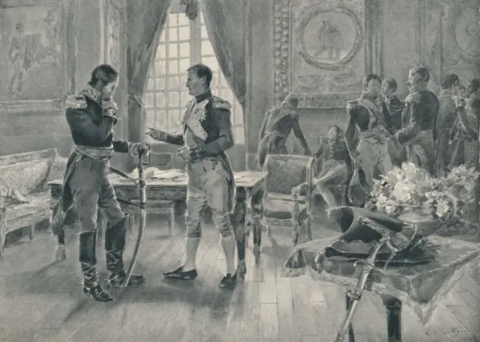 Framed Print : Meeting of Napoleon and Tolstoi in Paris, 1807, (1896) Framed Print : Meeting of Napoleon and Tolstoi in Paris, 1807, (1896)
