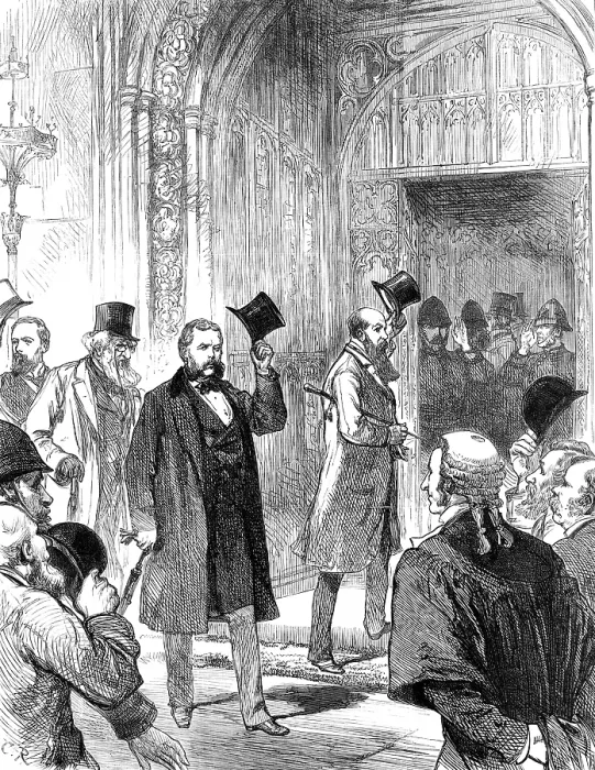Framed Print : Meeting of the new Parliament: arrival of new Members in Westminster Hall, 1880. Creator: Unknown Framed Print : Meeting of the new Parliament: arrival of new Members in Westminster Hall, 1880. Creator: Unknown