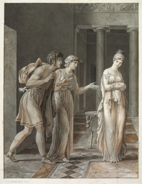 Framed Print : The Meeting of Orestes and Hermione, c. 1800. Creator: Anne-Louis Girodet de Roucy-Trioson (French Framed Print : The Meeting of Orestes and Hermione, c. 1800. Creator: Anne-Louis Girodet de Roucy-Trioson (French