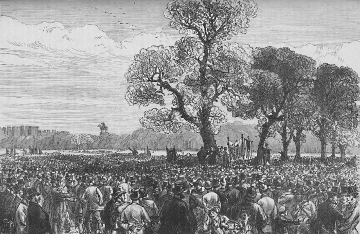 Framed Print : Meeting at the Reformers Tree, Hyde Park, c1890. Artist: CR Framed Print : Meeting at the Reformers Tree, Hyde Park, c1890. Artist: CR