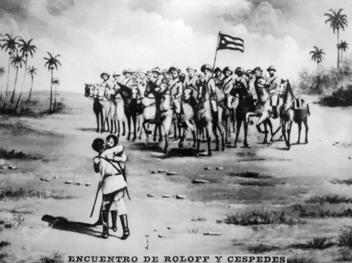 Framed Print : The meeting of Roloff and Cespedes, (1871), 1920s Framed Print : The meeting of Roloff and Cespedes, (1871), 1920s