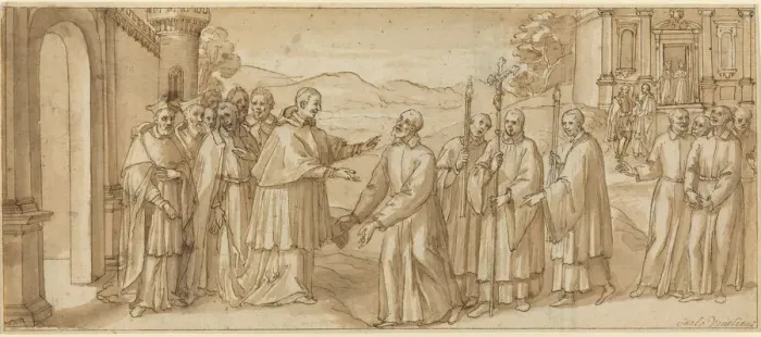 Framed Print : The Meeting of San Carlo Borromeo and San Filippo Neri, c. 1600. Creator: Unknown Framed Print : The Meeting of San Carlo Borromeo and San Filippo Neri, c. 1600. Creator: Unknown