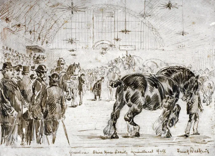 Framed Print : Meeting of the Shire Horse Society in Islingtons Agricultural Hall, London, c1875 Framed Print : Meeting of the Shire Horse Society in Islingtons Agricultural Hall, London, c1875