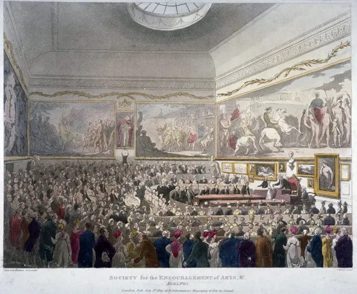 Framed Print : Meeting of the Society of Arts in the Adelphi Buildings, Westminster, London, 1809 Framed Print : Meeting of the Society of Arts in the Adelphi Buildings, Westminster, London, 1809