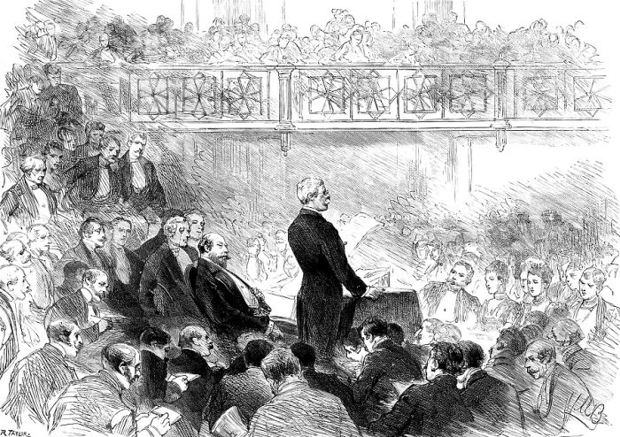 Framed Print : Meeting at St. James's Hall, to welcome Mr. Stanley, the Prince of Wales in the Chair, 1890. Creator: R. Taylor