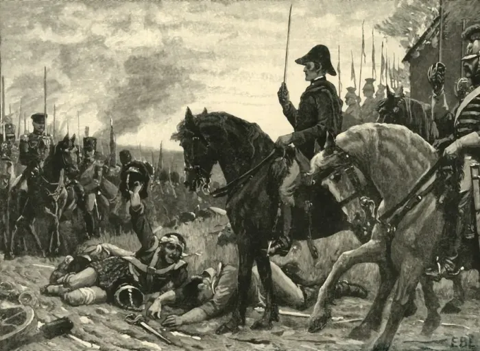 Framed Print : Meeting of Wellington and Blucher after the Battle of Waterloo, 1815 (c1890). Creator Framed Print : Meeting of Wellington and Blucher after the Battle of Waterloo, 1815 (c1890). Creator