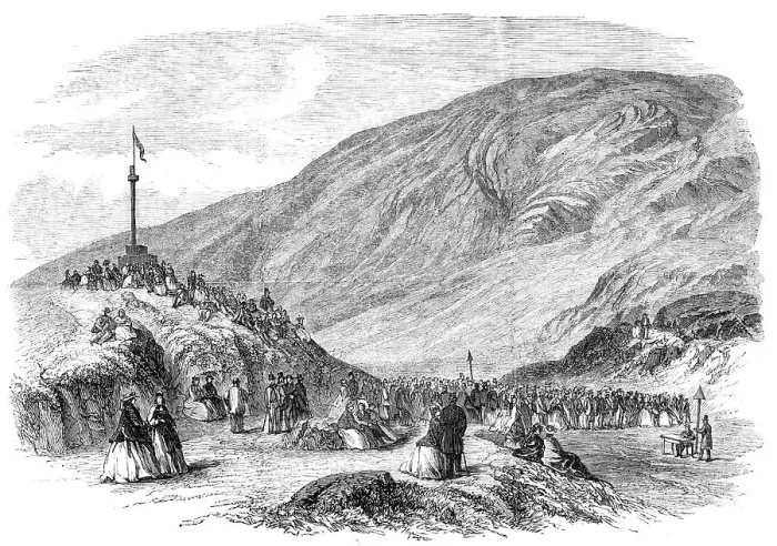 Framed Print : Meeting of Welsh Bards at Lynn Geiriwnydd, in the Vale of Conway, 1865. Creator: Unknown Framed Print : Meeting of Welsh Bards at Lynn Geiriwnydd, in the Vale of Conway, 1865. Creator: Unknown