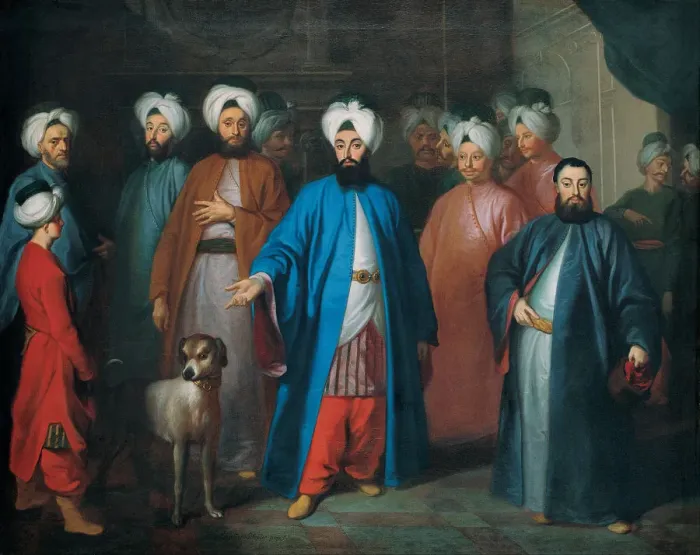 Framed Print : Mehmed Said Efendi and his Retinue, 1740s. Artist: Schroeder, Georg Engelhard (1684-1750) Framed Print : Mehmed Said Efendi and his Retinue, 1740s. Artist: Schroeder, Georg Engelhard (1684-1750)