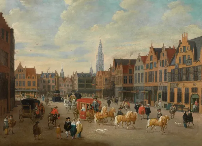 Framed Print : Meirplaats in Antwerp, mid-late 17th century. Creator: Erasmus de Bie Framed Print : Meirplaats in Antwerp, mid-late 17th century. Creator: Erasmus de Bie