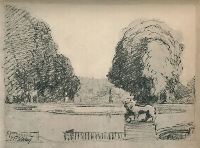 Framed Print : In a melancholy frame of old clipped trees, c1927, (1927). Artist: Henry Franks Waring Framed Print : In a melancholy frame of old clipped trees, c1927, (1927). Artist: Henry Franks Waring