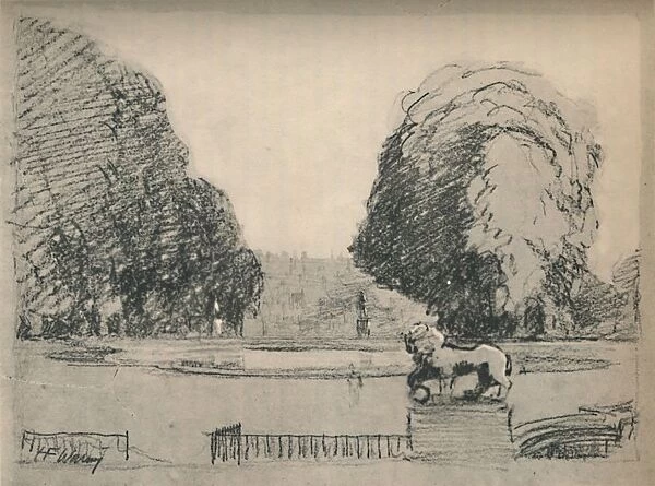 In a melancholy frame of old clipped trees, c1927, (1927). Artist: Henry Franks Waring