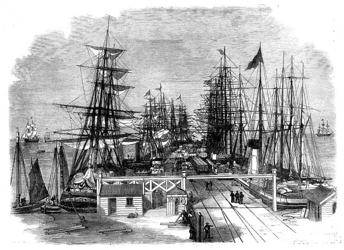 Framed Print : The Melbourne and Hobson's Bay Railway Company's pier at Sandridge, near Melbourne, Australia, 1862. Creator: Unknown Framed Print : The Melbourne and Hobson's Bay Railway Company's pier at Sandridge, near Melbourne, Australia, 1862. Creator: Unknown