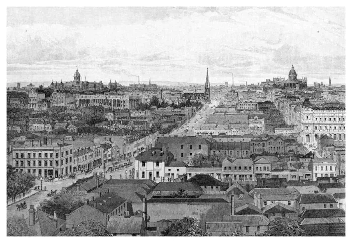 Framed Print : Melbourne looking east, Victoria, Australia, 1886 Framed Print : Melbourne looking east, Victoria, Australia, 1886