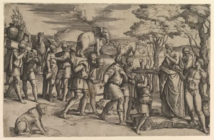 Framed Print : Melchizadek Offering Bread and Wine to Abraham, ca. 1547 Framed Print : Melchizadek Offering Bread and Wine to Abraham, ca. 1547