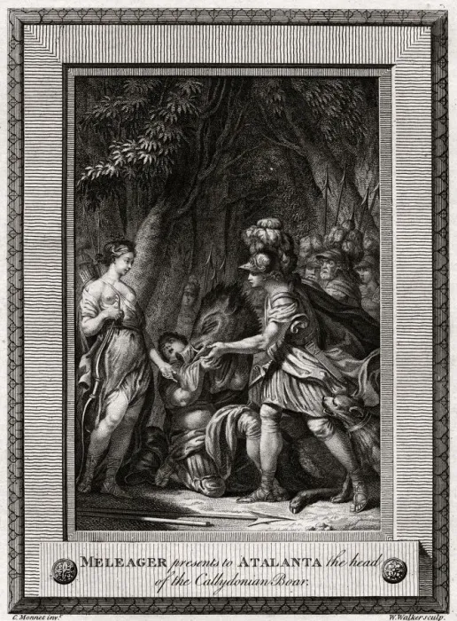 Framed Print : Meleager presents to Atalanta the head of the Callydonian Boar, 1774. Artist: W Walker Framed Print : Meleager presents to Atalanta the head of the Callydonian Boar, 1774. Artist: W Walker