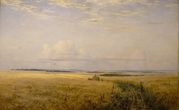 Framed Print : The mellowing fields, 1892. Artist: Myasoedov, Grigori Grigoryevich (1834-1911) Framed Print : The mellowing fields, 1892. Artist: Myasoedov, Grigori Grigoryevich (1834-1911)