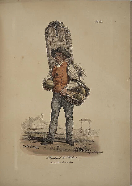Melon seller. From the Series 'Cris de Paris' (The Cries of Paris), 1815. Creator: Vernet, Carle (1758-1836). Melon seller. From the Series 'Cris de Paris' (The Cries of Paris), 1815. Creator: Vernet, Carle (1758-1836)
