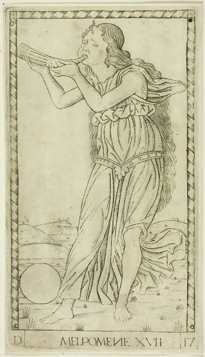 Framed Print : Melpomene, plate seventeen from Apollo and the Muses, c.1465. Creator: Unknown Framed Print : Melpomene, plate seventeen from Apollo and the Muses, c.1465. Creator: Unknown