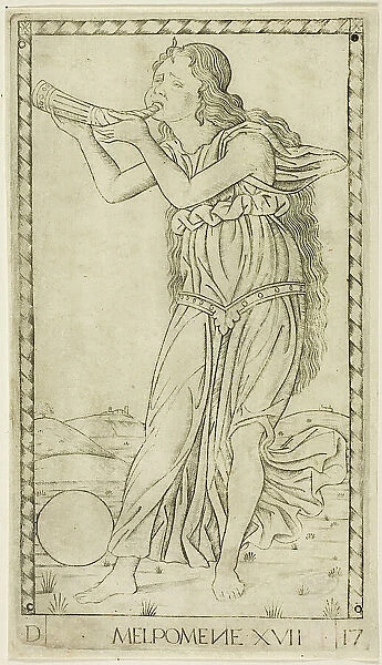 Melpomene, plate seventeen from Apollo and the Muses, c.1465. Creator: Unknown