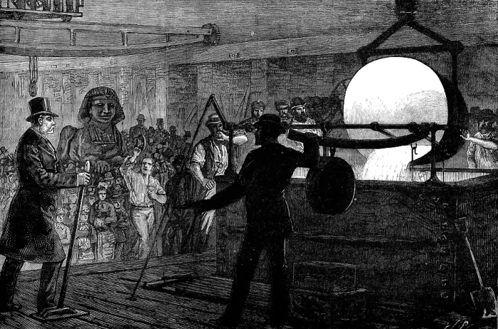 Framed Print : Melting the metal for the bronze Sphinx to be placed on the Thames Embankment, 1881. Creator: William James Palmer Framed Print : Melting the metal for the bronze Sphinx to be placed on the Thames Embankment, 1881. Creator: William James Palmer