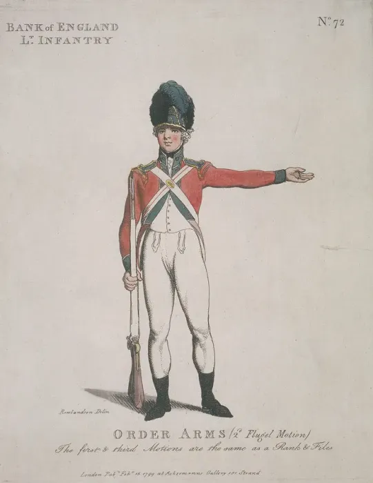 Framed Print : Member of the Bank of England Light Infantry holding a rifle, 1799 Framed Print : Member of the Bank of England Light Infantry holding a rifle, 1799
