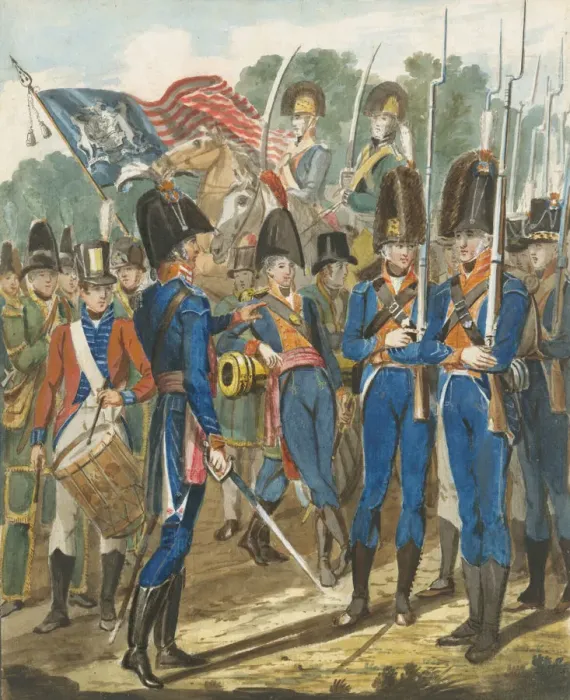 Framed Print : Members of the City Troop and Other Philadelphia Soldiery, 1811-ca. 1813. Creator Framed Print : Members of the City Troop and Other Philadelphia Soldiery, 1811-ca. 1813. Creator