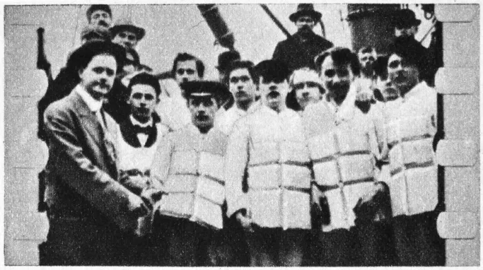 Framed Print : Members of the crew of the Titanic in their life jackets, 1912 Framed Print : Members of the crew of the Titanic in their life jackets, 1912