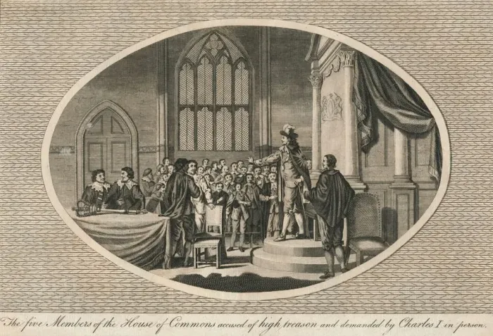 Framed Print : The five members of the House of Commons accused of high treason, 1642 (1793) Framed Print : The five members of the House of Commons accused of high treason, 1642 (1793)