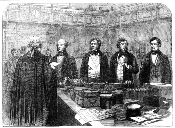 Framed Print : Members of the House of Commons Taking the Oaths, 1857. Creator: Unknown Framed Print : Members of the House of Commons Taking the Oaths, 1857. Creator: Unknown
