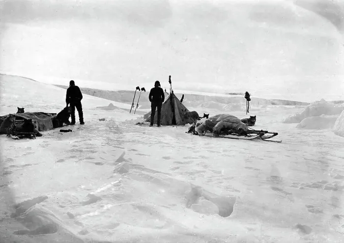 Framed Print : Members of a Sled Expedition near Their Tent, 1913. Creator: Mikhail Alekseevich Pavlov Framed Print : Members of a Sled Expedition near Their Tent, 1913. Creator: Mikhail Alekseevich Pavlov