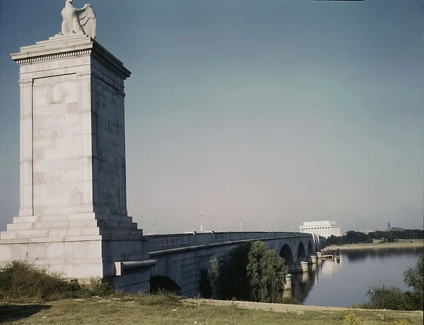 Memorial Bridge, looking from the Virginia side of the Potomac River... Washington, D.C. ca. 1943. Creator: Unknown