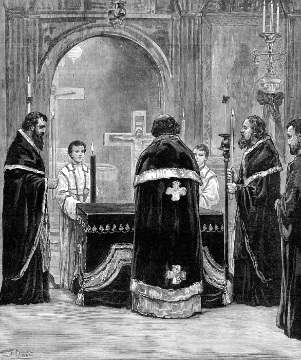 Framed Print : Memorial service for the late Emperor of Russia in the Greek Church, Moscow-Road, Bayswater, 1881. Creator: Unknown Framed Print : Memorial service for the late Emperor of Russia in the Greek Church, Moscow-Road, Bayswater, 1881. Creator: Unknown