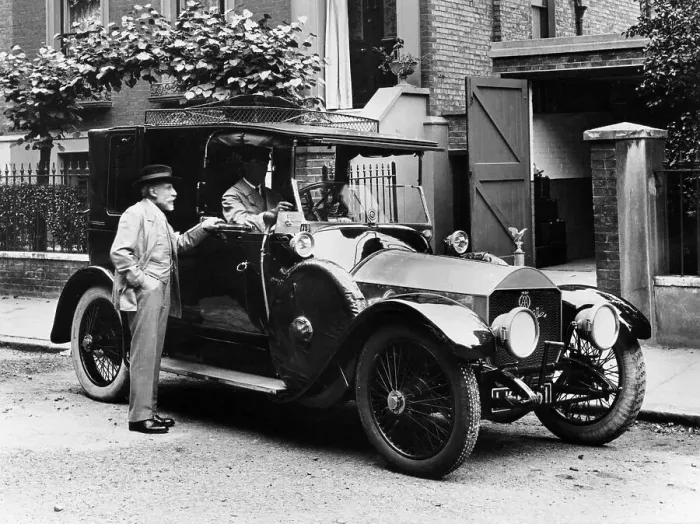 Framed Print : Two men with a 1913 Napier, c1913 Framed Print : Two men with a 1913 Napier, c1913