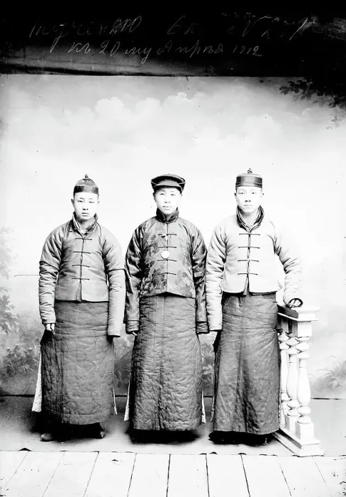 Framed Print : Three men of Asian appearance, 1912. Creator: Nikolai Nikolaevich Petrov Framed Print : Three men of Asian appearance, 1912. Creator: Nikolai Nikolaevich Petrov