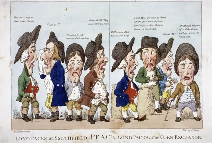 Framed Print : Men bemoaning peace, Corn Exchange, London, 1815. Artist: Piercy Roberts Framed Print : Men bemoaning peace, Corn Exchange, London, 1815. Artist: Piercy Roberts