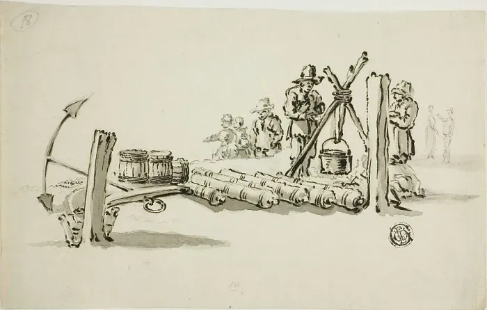 Framed Print : Men with Cannons, Kegs of Powder and an Anchor, n.d. Creator: Willem van de Velde I Framed Print : Men with Cannons, Kegs of Powder and an Anchor, n.d. Creator: Willem van de Velde I