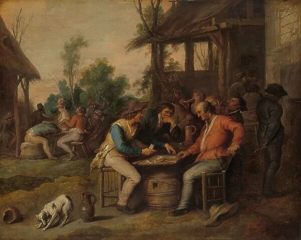 Two Men at Cards Outside a Country Inn, c.1650. Creator: Vincent Malo
