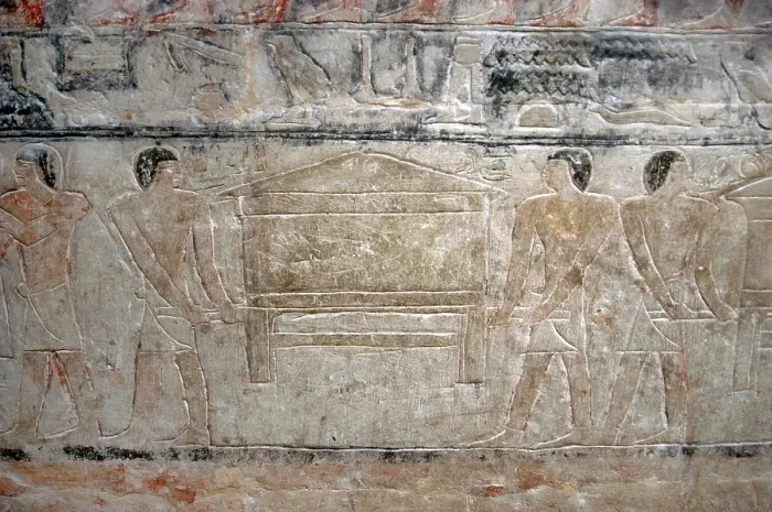 Framed Print : Men carrying a chest relief, Mastaba of Mereruka, Saqqara, Egypt, Old Kingdom, 2340 BC (2003). Creator: Unknown Framed Print : Men carrying a chest relief, Mastaba of Mereruka, Saqqara, Egypt, Old Kingdom, 2340 BC (2003). Creator: Unknown