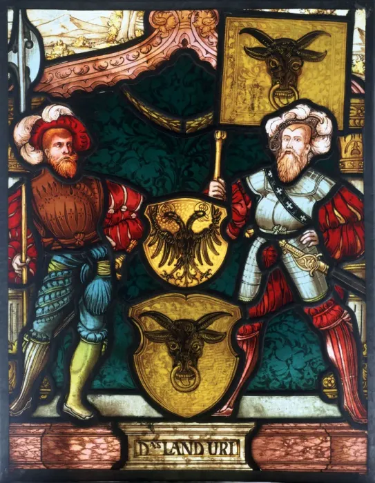 Framed Print : Two men with coats of arms, 16th century Framed Print : Two men with coats of arms, 16th century