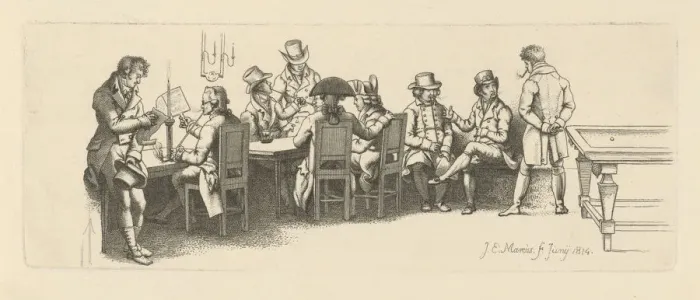 Framed Print : Men in a coffee house with a Billiard room, 1814. Artist: Marcus, Jacob Ernst (1774-1826)