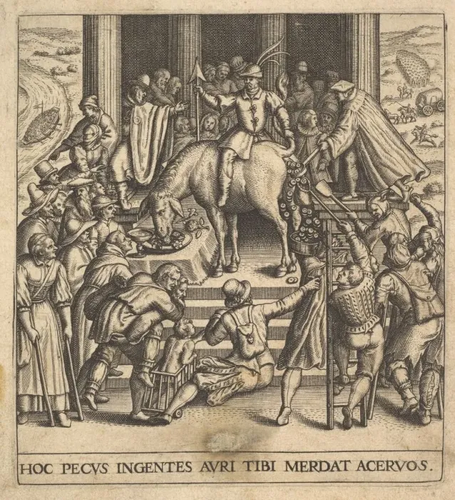Framed Print : Men collecting dung dropping from the hindquarters of a mule, with a rider sitting ba Framed Print : Men collecting dung dropping from the hindquarters of a mule, with a rider sitting ba