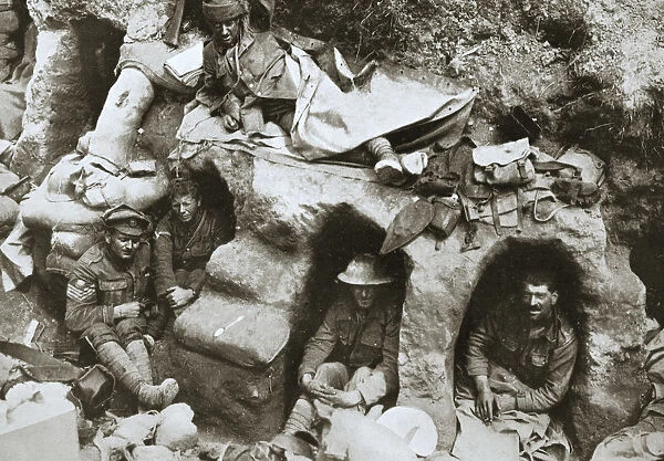 Our men are very comfortable in the old German dug-outs, France, World War I, 1916