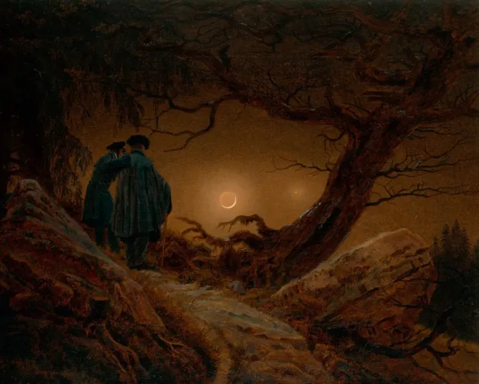 Framed Print : Two Men Contemplating the Moon, ca 1820. Artist: Friedrich, Caspar David (1774-1840)