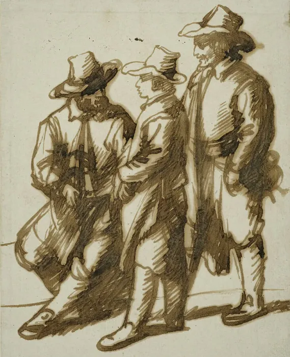 Framed Print : Three men conversing. Creator: Hendrik Goudt Framed Print : Three men conversing. Creator: Hendrik Goudt
