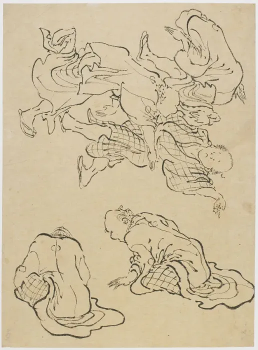 Framed Print : Men dancing, and miscellaneous figures, late 18th-early 19th century. Creator: Hokusai Framed Print : Men dancing, and miscellaneous figures, late 18th-early 19th century. Creator: Hokusai