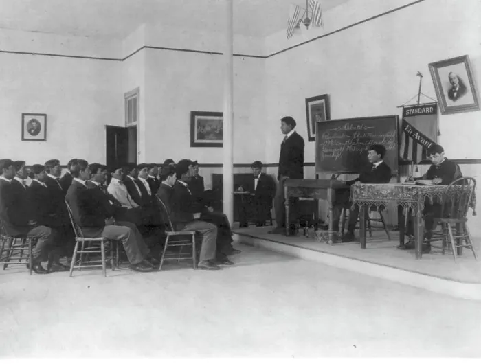 Framed Print : Men debating in class, Carlisle Indian School, Carlisle, Pennsylvania, 1901. Creator: Frances Benjamin Johnston Framed Print : Men debating in class, Carlisle Indian School, Carlisle, Pennsylvania, 1901. Creator: Frances Benjamin Johnston