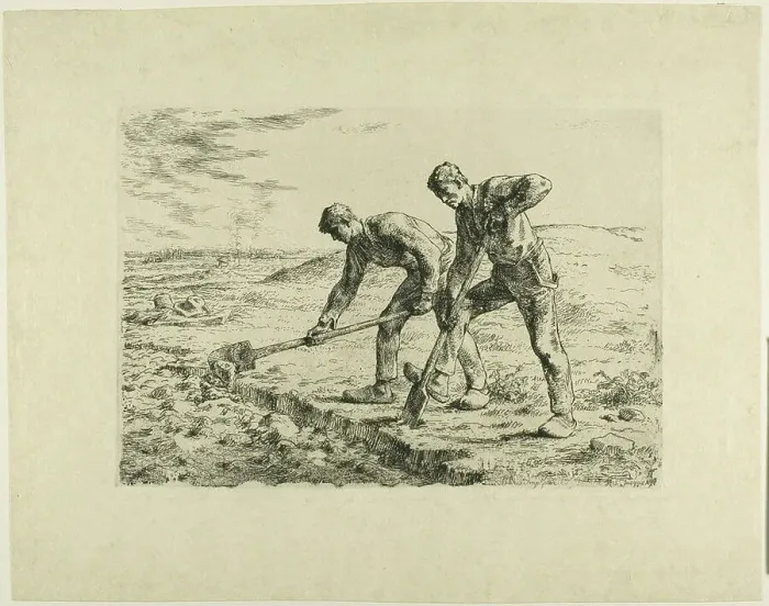 Framed Print : Two Men Digging, 1855–56. Creator: Jean Francois Millet Framed Print : Two Men Digging, 1855–56. Creator: Jean Francois Millet