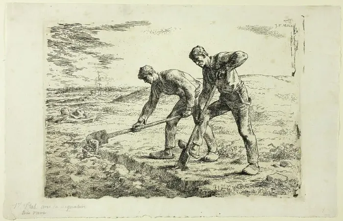 Framed Print : Two Men Digging, 1855–56. Creator: Jean Francois Millet Framed Print : Two Men Digging, 1855–56. Creator: Jean Francois Millet